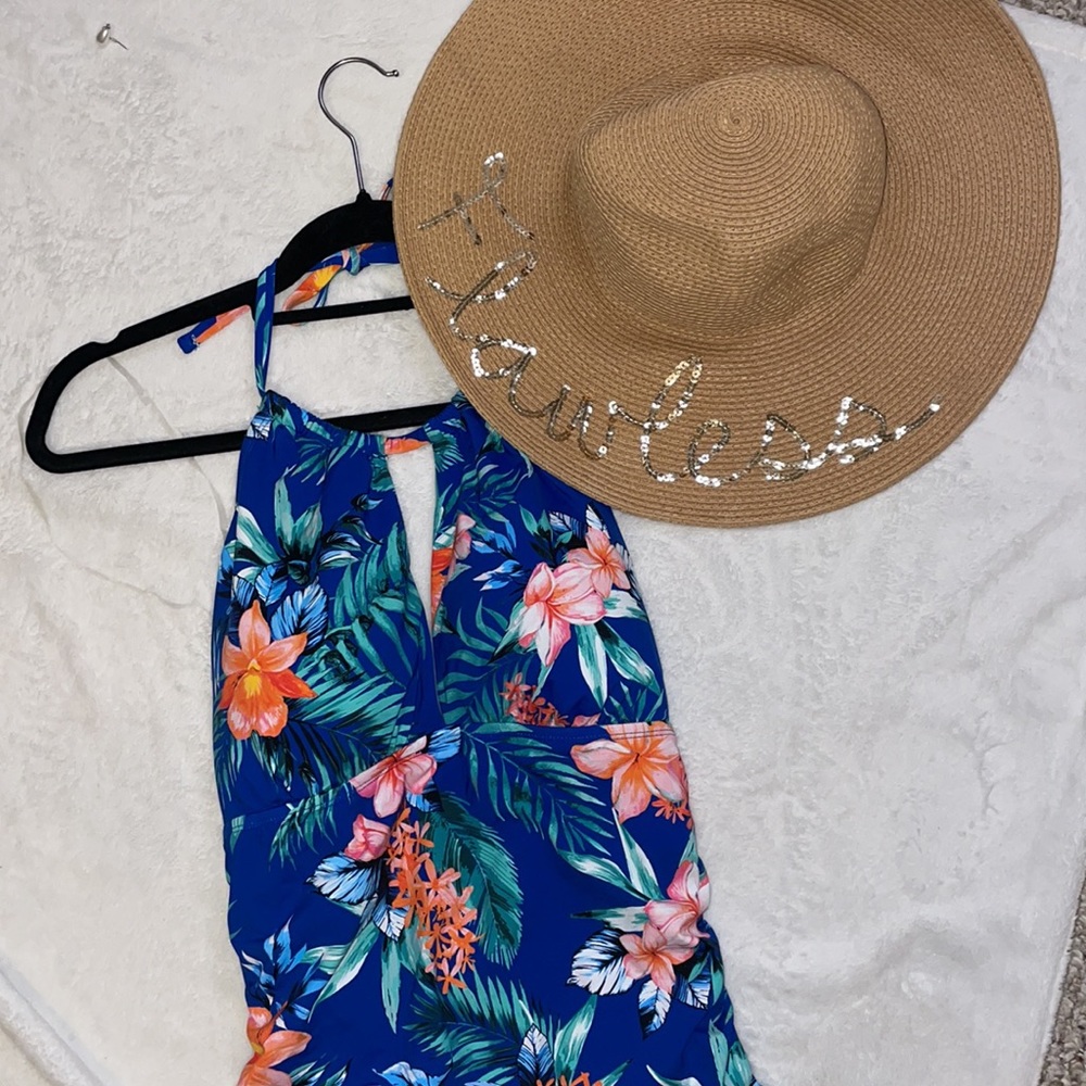 Floral tropical Hawaiian print one piece swimsuit